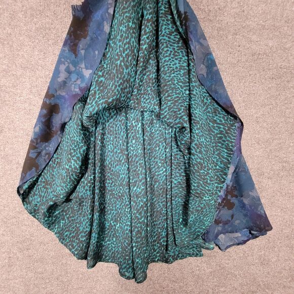 COLDWATER CREEK Reversible Blue Artsy Watercolor Teal Leopard Skirt SIZE XS 4-6 - Picture 5 of 10
